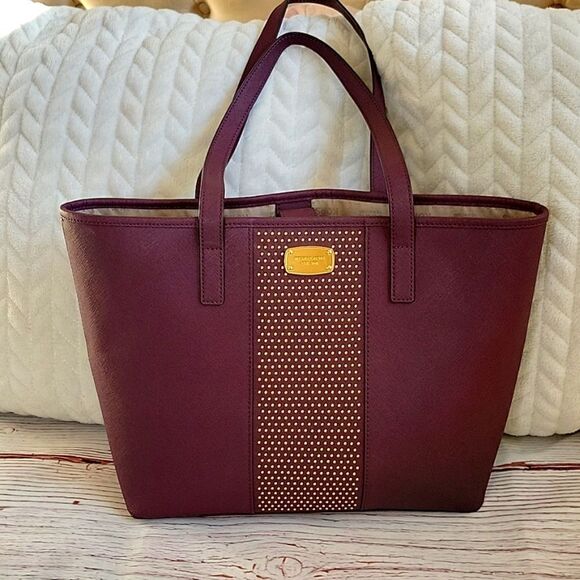 MICHAEL Michael Kors Burgundy Saffiano Leather Medium Sized Studded Tote - Picture 10 of 10